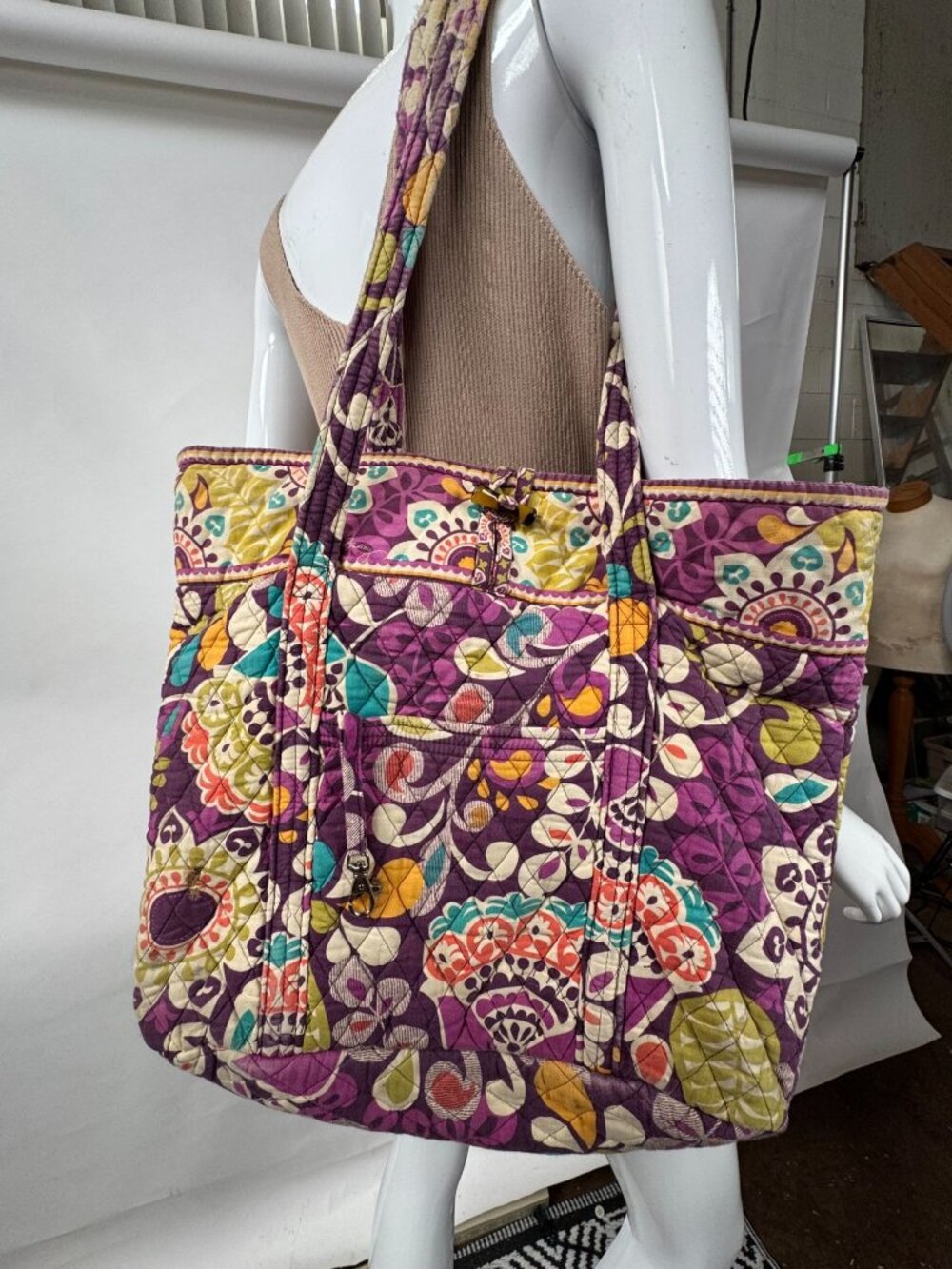 Vera Bradley Large Quilted Shoulder Bag In Purple Plum Crazy Blemishes